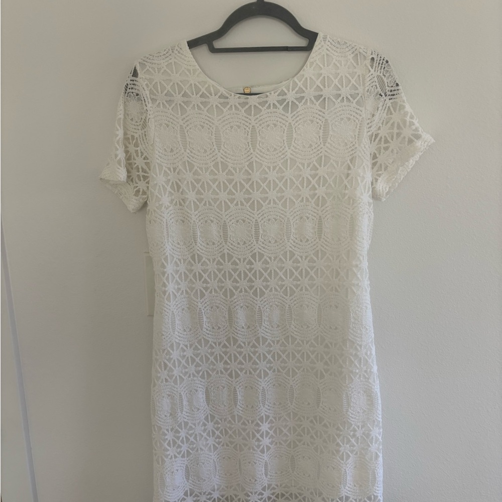 Lulu's White Geometric Lace Mini Dress